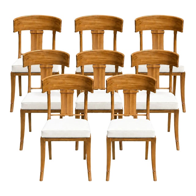 Teak Klismos Patio Dining Chairs. - Set of 8 For Sale