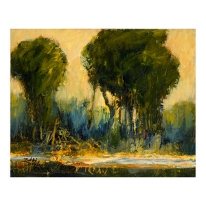 Trees by the Pond at Sunset - Landscape in Acrylic on Artist's Board by Bobbi Doyle-Maher