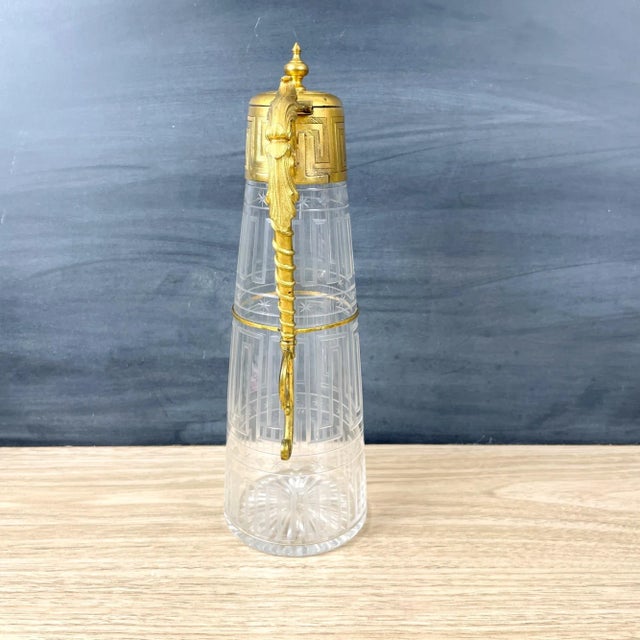 Art Deco 1920s Vintage Greek Key Cut Glass Fancy Claret Jug For Sale - Image 3 of 10