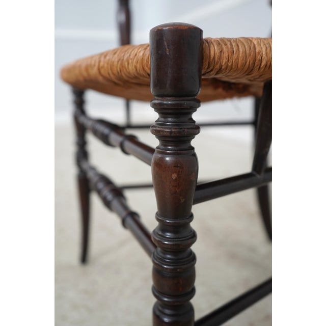 English Victorian Woven Rush Seat Open Armchair For Sale - Image 15 of 18