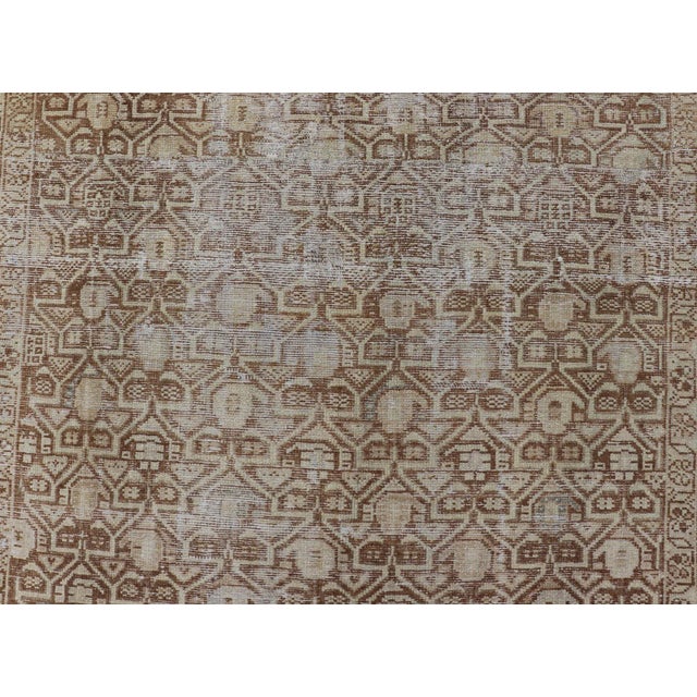 Early 20th Century Persian Antique Malayer Rug With Layered Geometric Motifs in Tan, Taupe, Cream 4'5 X 5'1 For Sale - Image 5 of 10