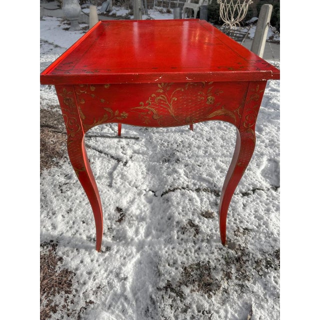 Late 20th Century Vintage Chinoiserie Crimson Writing Desk – Hollywood Regency / Postmodern Eclectic For Sale - Image 5 of 11