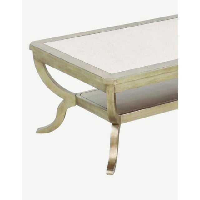 Hollywood Regency Vintage Silver Gold Leaf Antique Mirrored Top 2 Tier Coffee Table by Hooker Furniture For Sale - Image 3 of 9