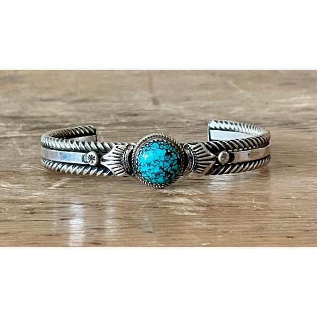 Mid-Century Modern Vintage Navajo Turquoise Sterling Silver Cuff For Sale - Image 3 of 12