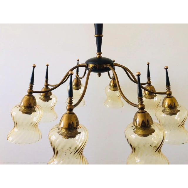 Atomic Age Design Brass and Glass Chandelier, 1950s For Sale - Image 9 of 16
