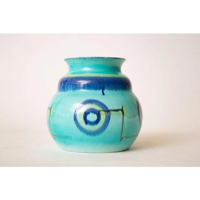 Bauhaus Art Deco Signed Rare Grete Marks Bauhaus Ceramic Bowl, Vessel or Vase Turquoise, Blue, Yellow For Sale - Image 3 of 10