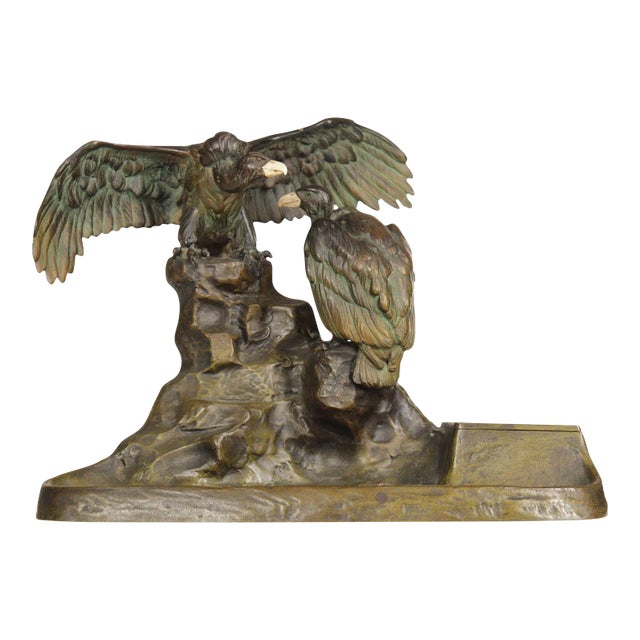 Antique Austrian Sculptural Condor Bronze Inkwell For Sale