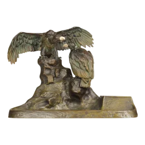 Antique Austrian Sculptural Condor Bronze Inkwell