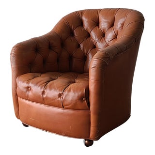 Mid-Century Ward Bennett Tufted Leather Chair For Sale