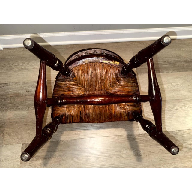 Brown Antique Paine Furniture Co. Boston Child's Windsor Armchair With Original Rush Seat For Sale - Image 8 of 17