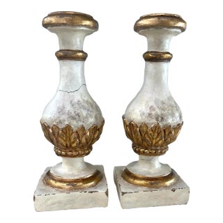Pair of Vintage Italian Style Whitewashed & Gilt Candlesticks For Sale