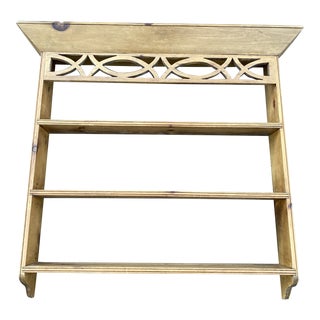 Vintage Coastal Carved Pine Hanging Wall Shelf For Sale