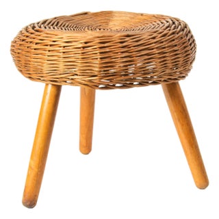 Mid 20th Century Wicker Three Leg Stool in the Style of Tony Paul For Sale