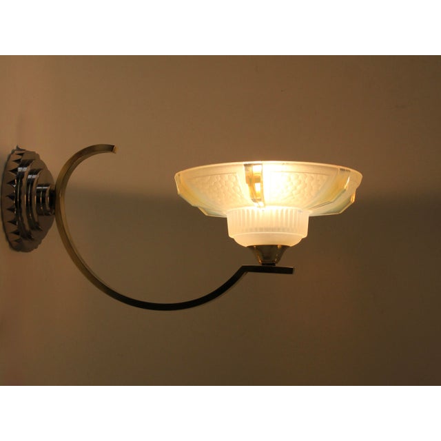 - Large Art Deco wall lights produced by EZAN - The original rare opalescent shades are in perfect condition (frosted...