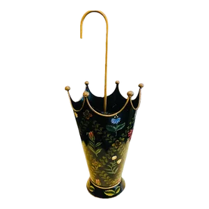 Mid 20th Century Italian Toleware Umbrella Stand Hand Painted Botanical Colorful Design