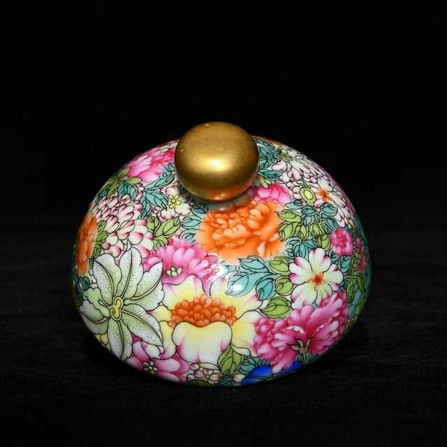 Rose Vintage Famille Rose Porcelain Jar – 20.5" Floral Millefleur Vase With Lid For Sale - Image 8 of 9