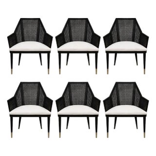 McGuire - Baker Furniture Black Cane Dining Chairs, Set of Six, Milling Road For Sale