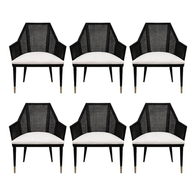 McGuire - Baker Furniture Black Cane Dining Chairs, Set of Six, Milling Road For Sale