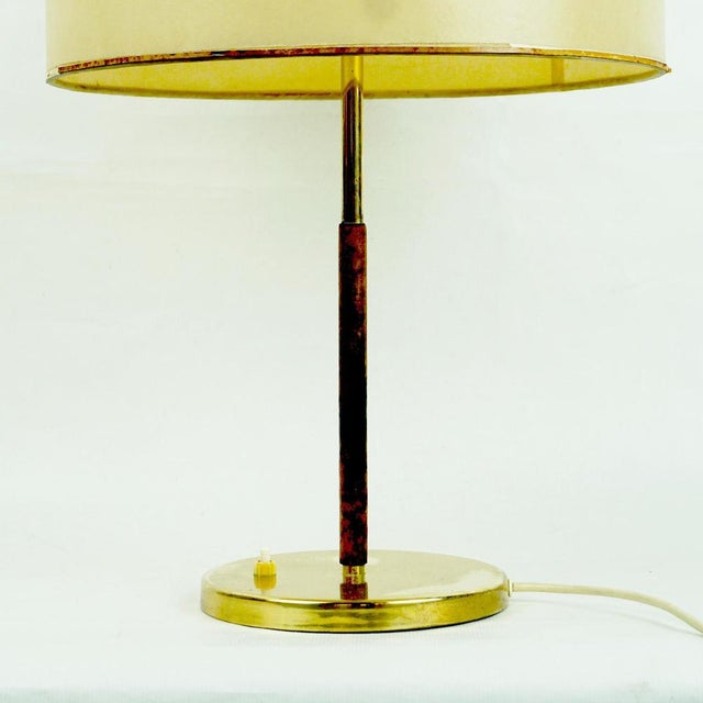 1950s Mid-Century Model 1268 Table Lamp in Brass and Leather by J. T. Kalmar, Austrian For Sale - Image 5 of 18