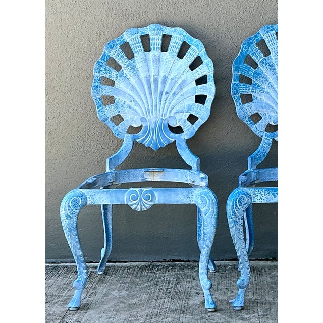Modern Vintage Blue Metal Shell Back Grotto Chairs - A Pair For Sale - Image 3 of 12
