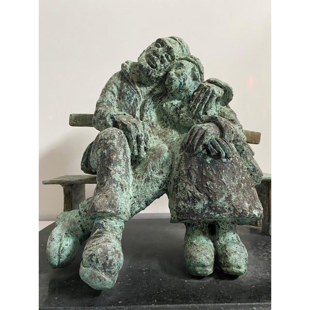 Nicky Imber, Heavy Bronze Sculpture Austrian Israeli judaica Jewish Couple Bench Nicky Imber, c.1960s For Sale In Miami - Image 6 of 16
