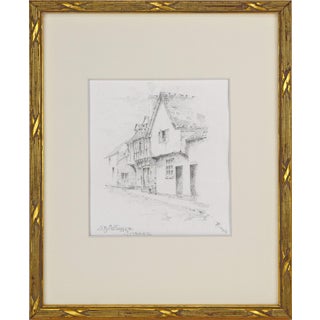 Antique English Drawing "Old Cottages Evesham" 1906 For Sale