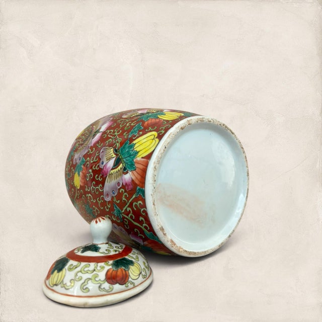 Antique Decorative Ceramic Ginger Jar With Butterfly Motif For Sale - Image 10 of 11