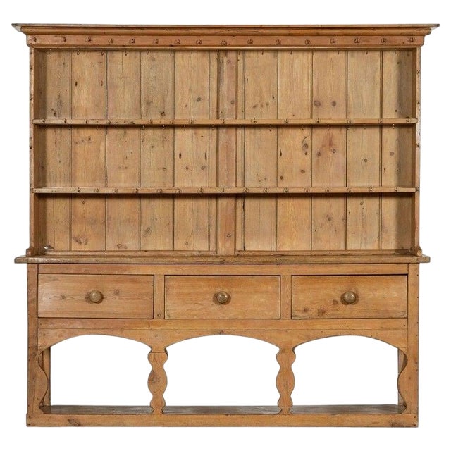 Large 19th Century Irish Pine Potboard Dresser, 1860s For Sale
