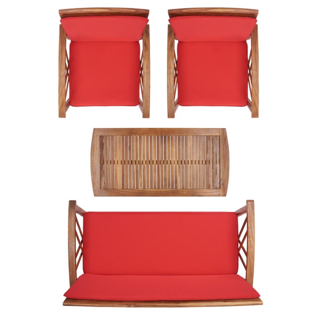 Wood Fontana 4-Piece Outdoor Set, Natural/Red For Sale - Image 7 of 10