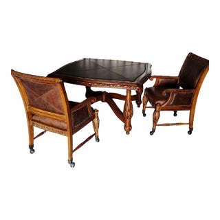 Elevate Your Game Nights With This Timeless Game Table and Matching Leather Chairs For Sale