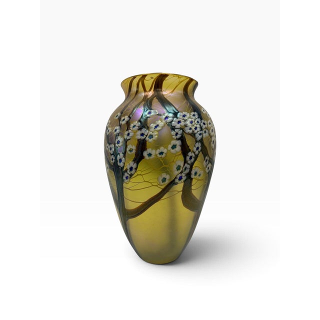 Large 11" Vintage Orient & Flume "Hawthorn" Iridescent Favrile Art Glass Vase For Sale - Image 4 of 6