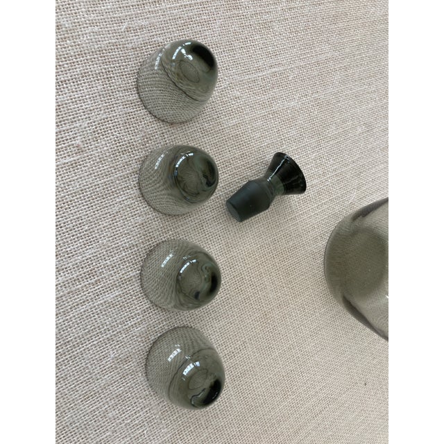 Mid Century Modern Smoke Grey Glass Decanter & Shot Glasses by Richard Sussmuth For Sale - Image 4 of 6