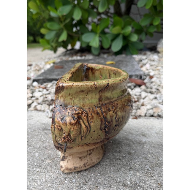 Vintage Handcrafted Lion Head Wall Planter With Decorative Ring Handles For Sale - Image 9 of 12