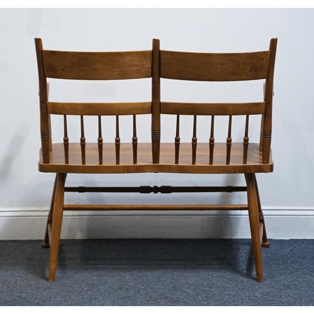 Wood High End Vintage Solid Hard Rock Maple Colonial Early American 35" Bench Settee For Sale - Image 7 of 10