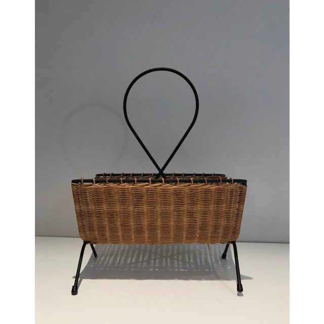 Circa 1950 French Black Lacquered Metal Magazine Rack For Sale - Image 6 of 13