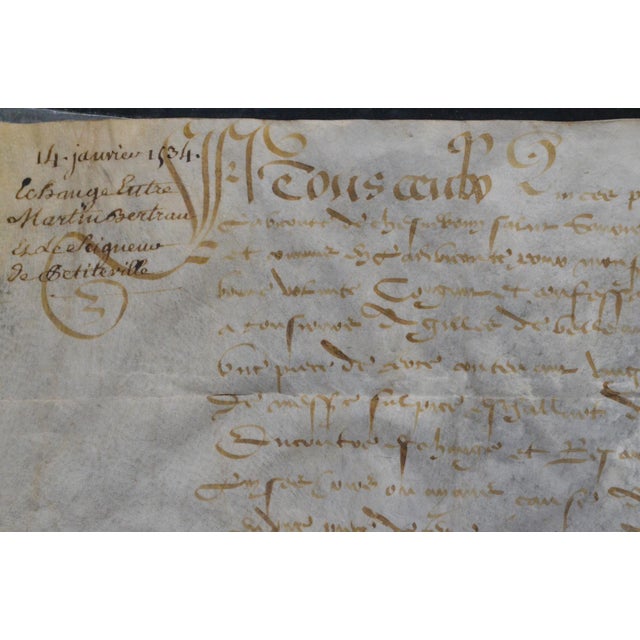 Remarkable French Renaissance manuscript legal deed handwritten on parchment and precisely dated January 14, 1534, during...