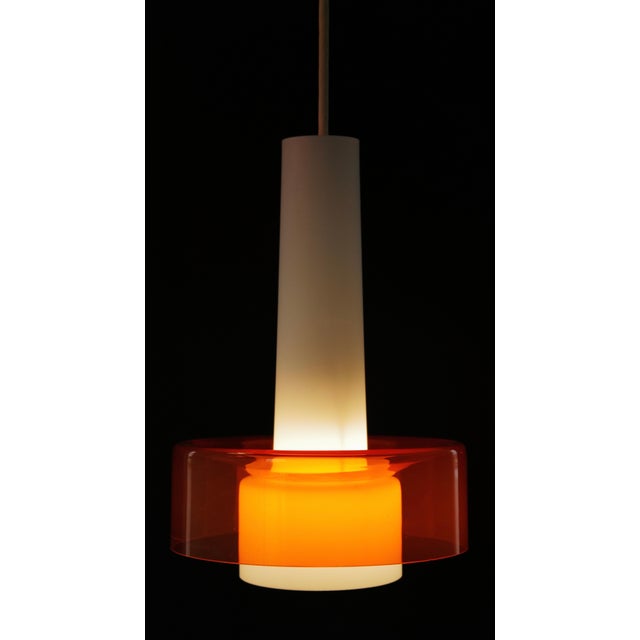 Mid 20th Century Mid-Century Opaline and Orange Glass Pendant Lights - a Pair For Sale - Image 16 of 18