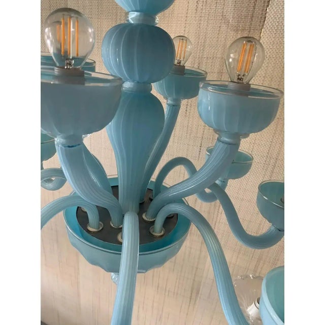 Contemporary Matte Light-Blue Murano Style Glass Chandelier For Sale - Image 11 of 11