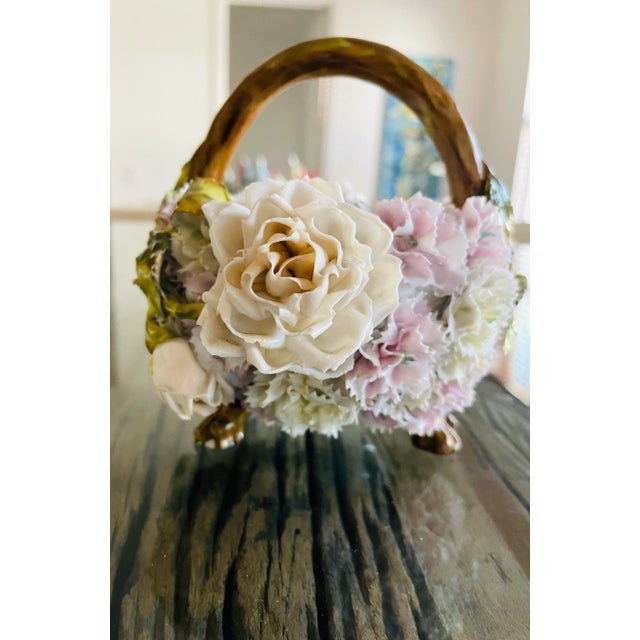 Boho Antique German Porcelain Flower Basket Sitzendorf For Sale - Image 9 of 10