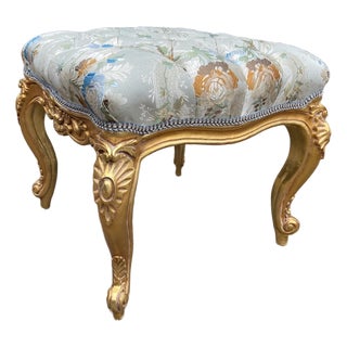1980s French Louis XVI Gold Beech Pistachio Bench For Sale