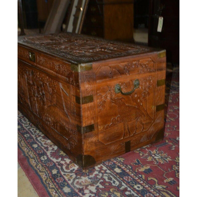 Wood Antique Chinese Carved Camphor Chest Trunk For Sale - Image 7 of 13