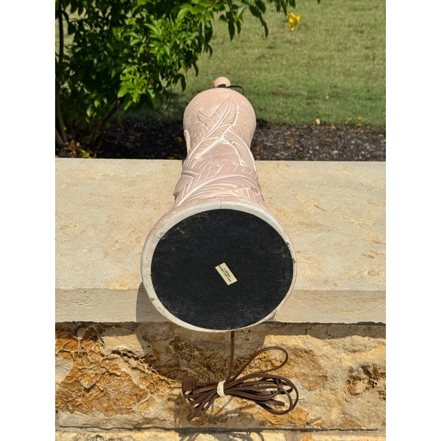 Vintage C. 1980s Art Deco Revival Palm Beach Regency Peachy-Pink Plaster Palm Leaf Table Lamp For Sale - Image 11 of 11