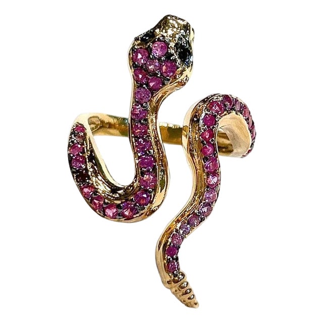 Bochic "Orient" Blue Sapphire & Red Ruby Serpent Ring In 18K Gold & Silver For Sale