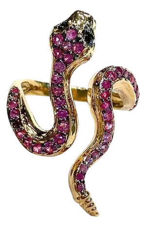 Bochic "Orient" Blue Sapphire & Red Ruby Serpent Ring In 18K Gold & Silver