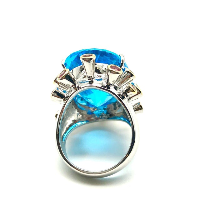 Bochic "Orient" Vintage Swiss Blue Topaz & Rubies Set In 18K Gold & Silver For Sale - Image 17 of 18