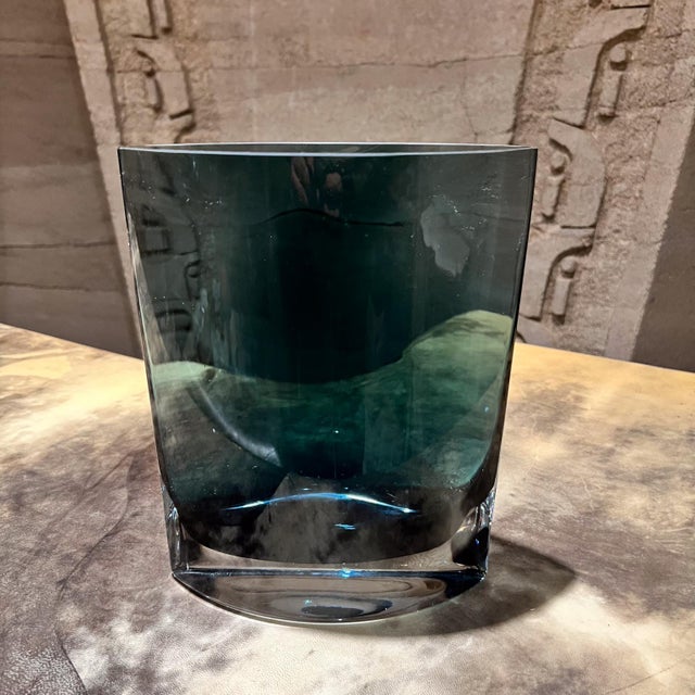 1960s Polish Lsa Crystal Glass Modernist Blue Gray Vase For Sale In San Diego - Image 6 of 8