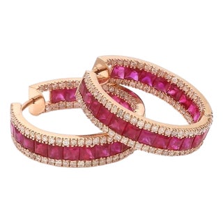 6.56 cts Natural ruby and 1.33 cts diamond earring in 14k gold For Sale