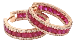 6.56 cts Natural ruby and 1.33 cts diamond earring in 14k gold