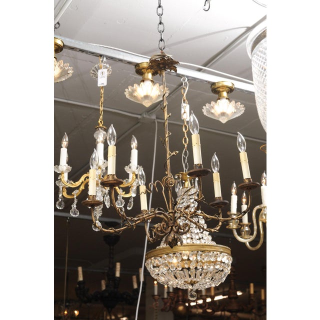 6-Light Vintage Gilt Floral Tole Chandlier, 1930s Italy For Sale - Image 9 of 12