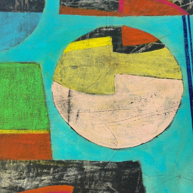 Christiane Corcelle "Open Route Ii" Acrylic and Collage on Canvas, Colorful Abstract Painting in Turquoise, Black and Green, 2026 For Sale - Image 4 of 7